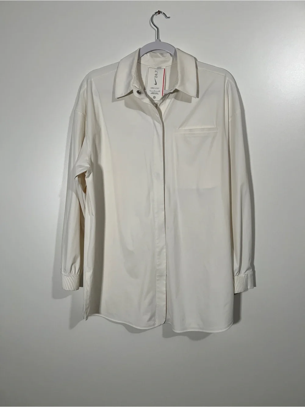 Nike 24.7 Perfect Stretch Shirt Women Dri-Fit Oversized Collared Top Size Small